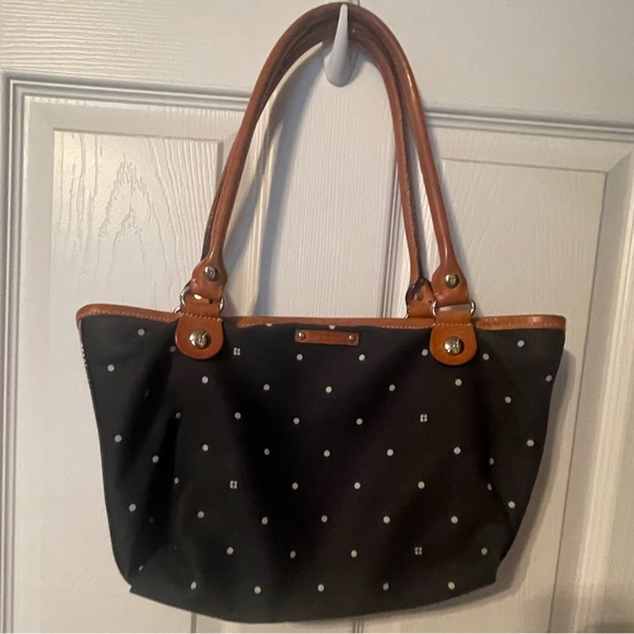 Vintage Kate Spade fabric bag with leather handles. Super cute polka dots! - Picture 1 of 4